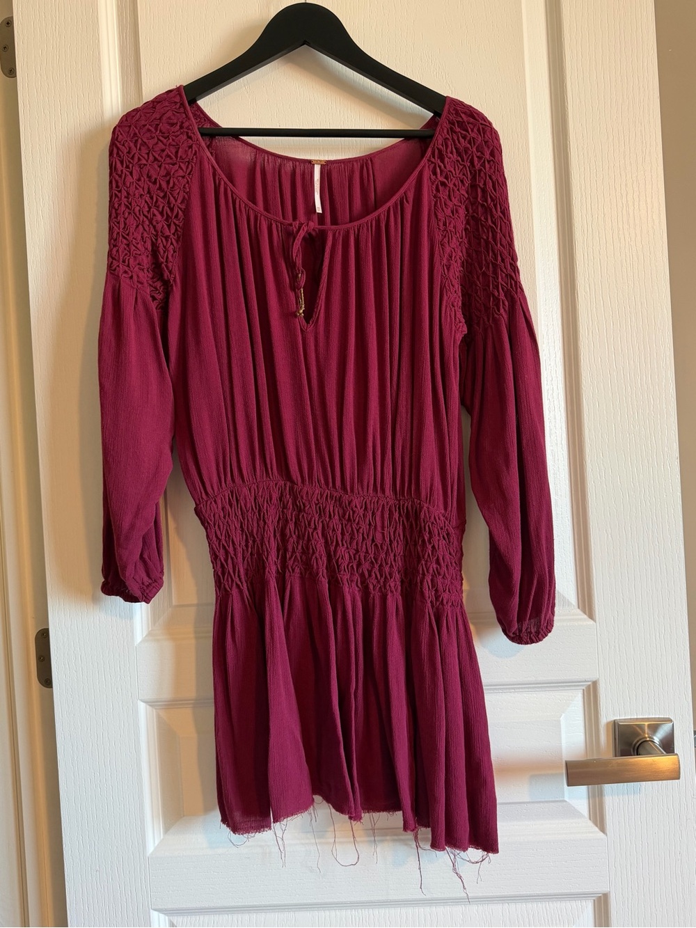 Free People Smocked Waist Peasant Dress - Berry Plum